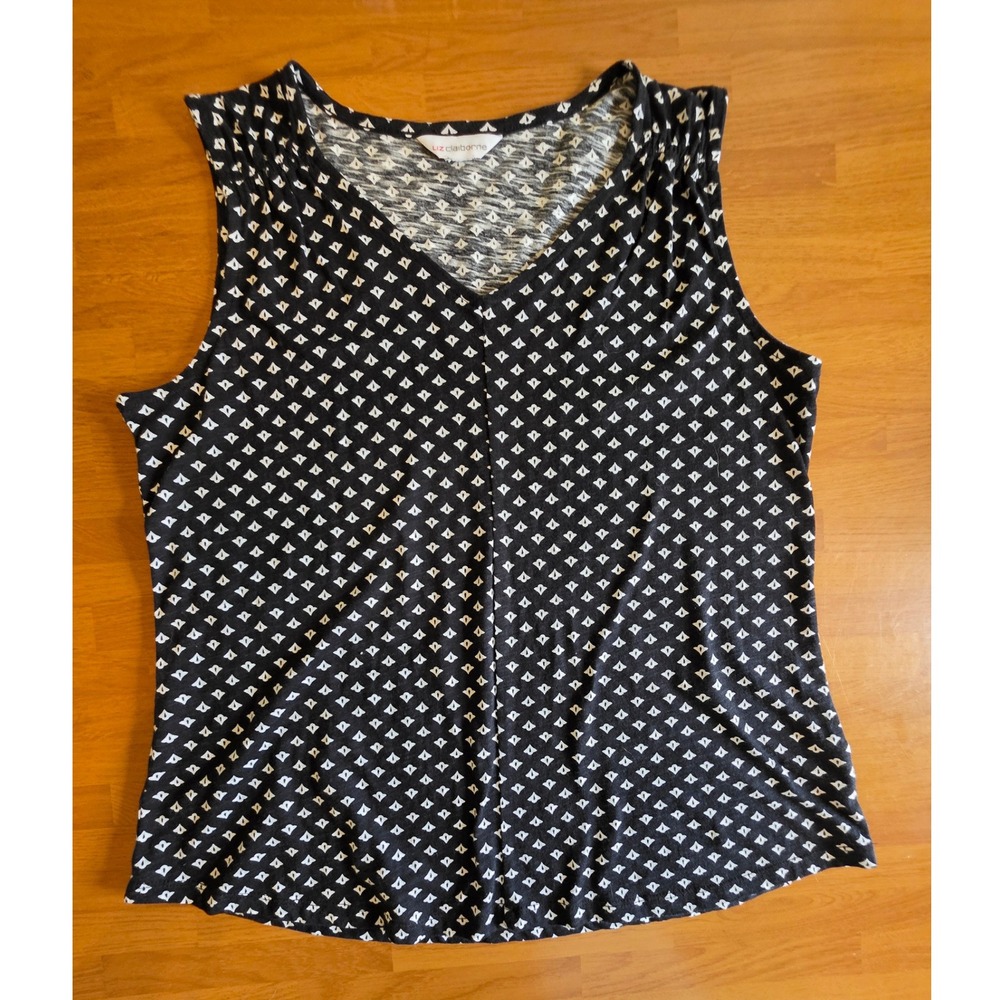 Liz Claiborne Womens Black White Geometric Diamond Print V-Neck Tank Top Large